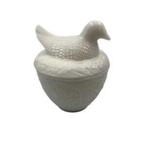 Vtg 60s AVON Milk Glass Bird Duck Hen Chicken On Nest Covered Candy Dish